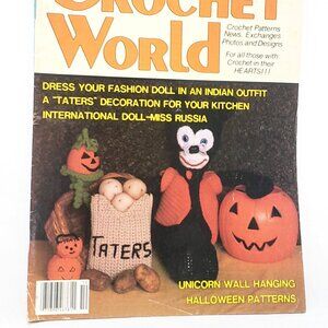 Crochet World Magazine Oct 1985 Fashion Doll Unicorn Halloween Sweater Taters